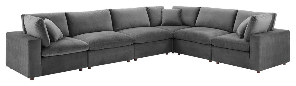 Sectional Sofa Set, Velvet, Gray, Modern, Living Lounge Hotel Hospitality