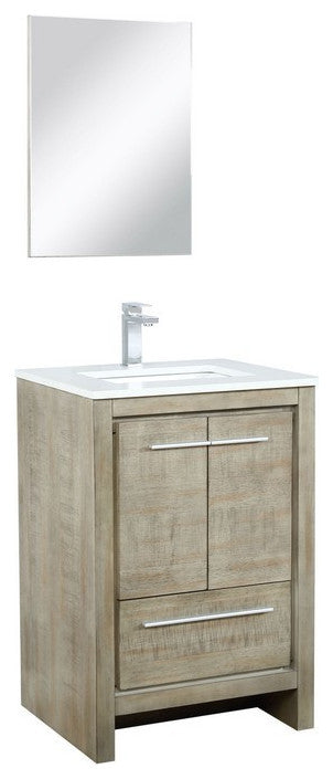 Lafarre Contemporary 24" Rustic Acacia Bathroom Vanity Set, Labaro Brushed Nicke