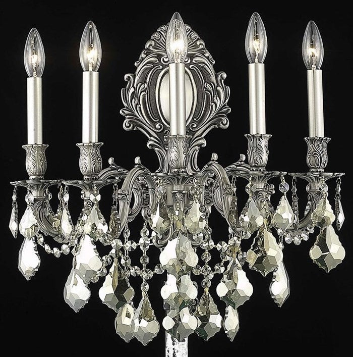 Elegant Monarch Wall Sconce, Pewter Finish With Royal Cut Crystal