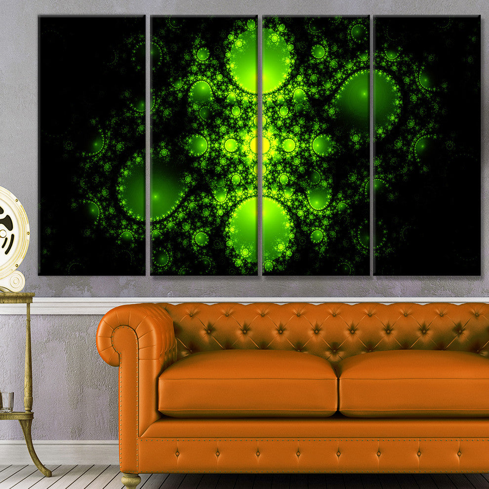 Cabalistic Green Fractal Design, Abstract Canvas Art Print, 48"x28", 4 Panels