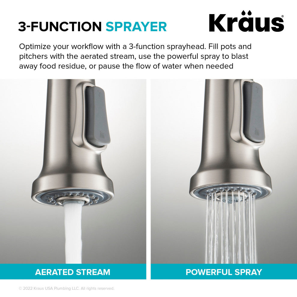 Britt Commercial Style 3-Function Pull-Down 1-Handle 1-Hole Kitchen Faucet, Spot Free Stainless Steel (Touchless Ksf-1691sfs)