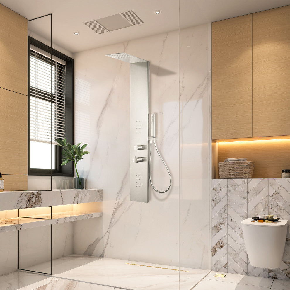 Collines Series 55 in. 2-Jetted Shower Tower With Heavy Rain Shower and Body