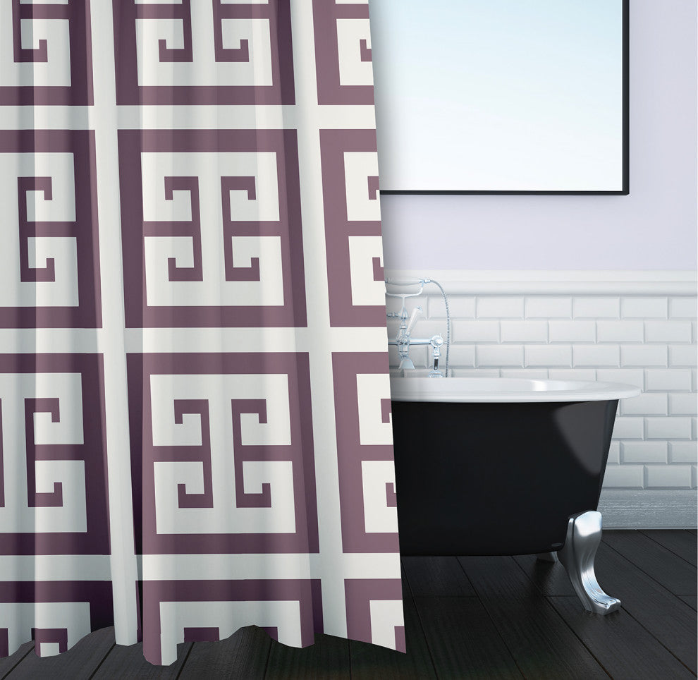 Greek Key Patterned Dusty Purple 70" w x 73" h Shower Curtain