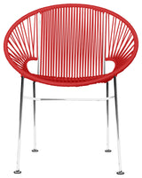 Concha Indoor/Outdoor Handmade Dining Chair, Red Weave, Chrome Frame