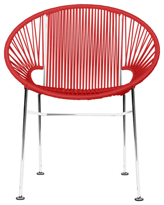Concha Indoor/Outdoor Handmade Dining Chair, Red Weave, Chrome Frame