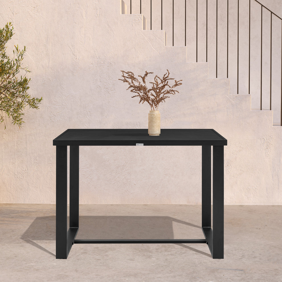 Felicia Outdoor Patio Counter Height Dining Table, Black Aluminum