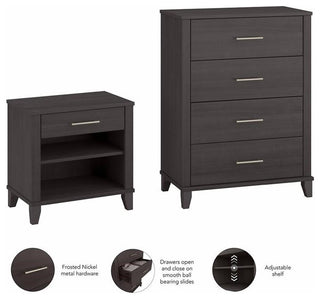 Somerset Chest of Drawers and Nightstand Set in Storm Gray - Engineered Wood
