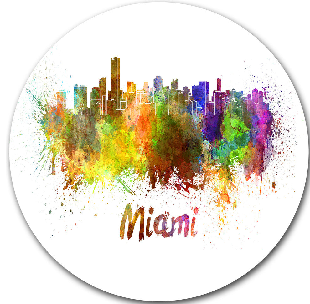 Miami Skyline, Cityscape Disc Metal Wall Art, 11"