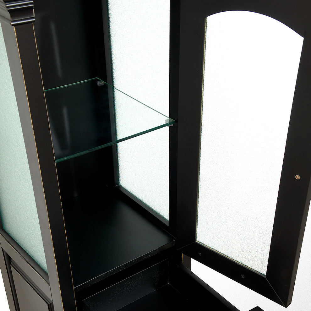 andover Bathroom Linen Tower With Cabinet Storage in Black