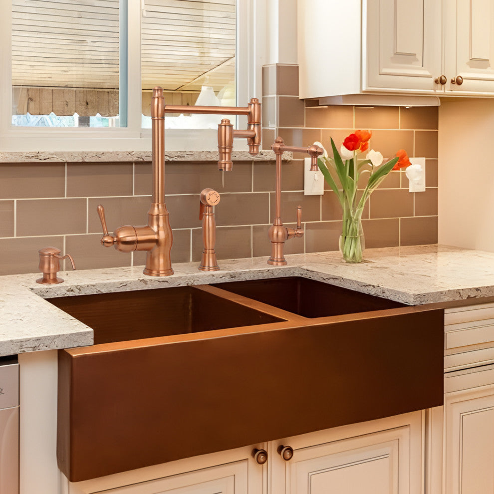 One-Handle Copper Pot Filler Kitchen Faucet with Side Sprayer