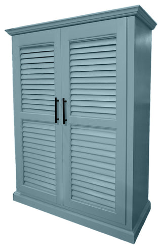 Extra Wide Solid Wood Kitchen Pantry With Shutter Doors, Interesting Aqua