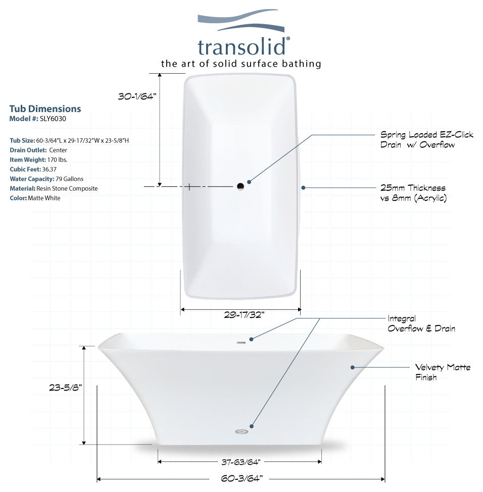 Transolid Pure, White, 32"x67"x24"