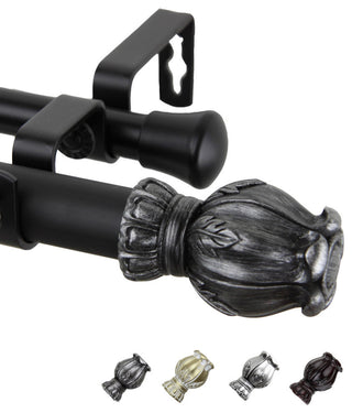 Nichole 1" Double Curtain Rod, Black, 120-170"