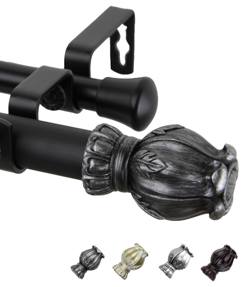 Nichole 1" Double Curtain Rod, Black, 120-170"