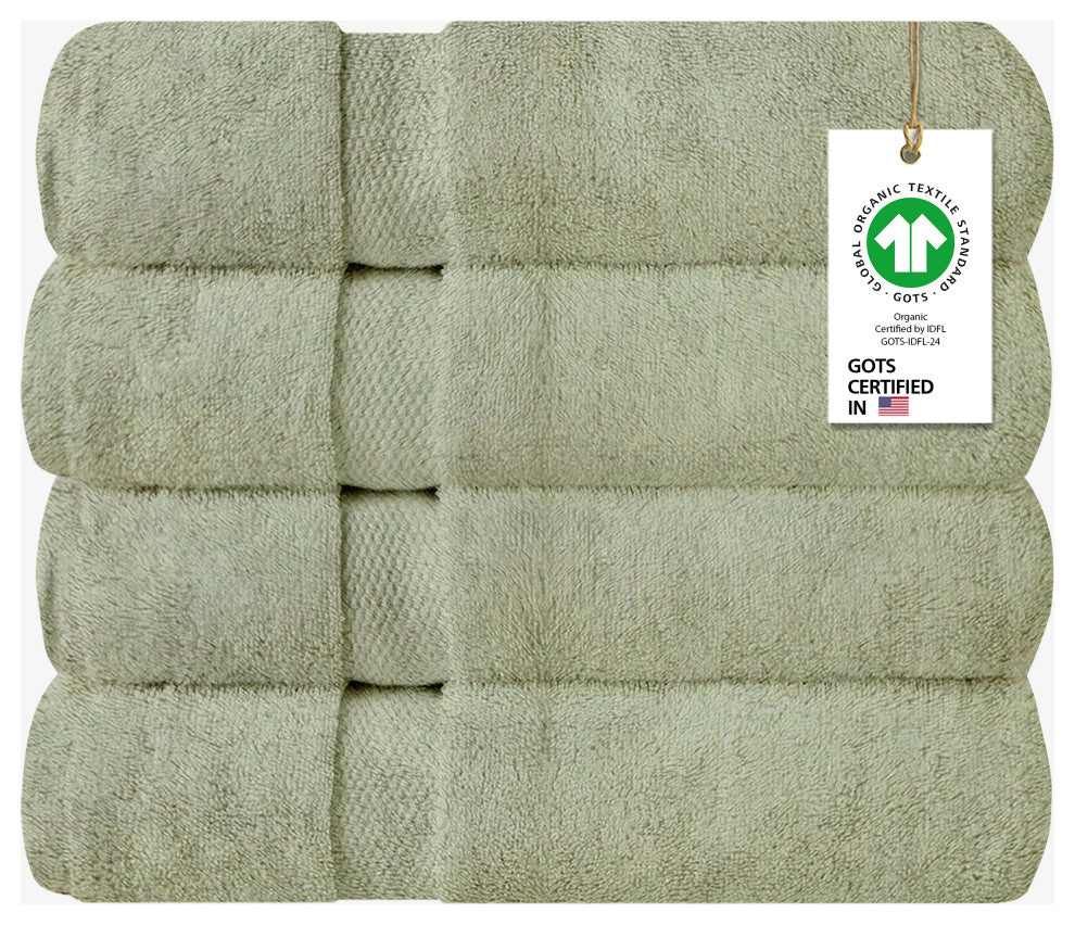 Organic Cotton 650 GSM Plush Feather Touch Quick Dry Bath Sheet, Green Tint, Pack of 4