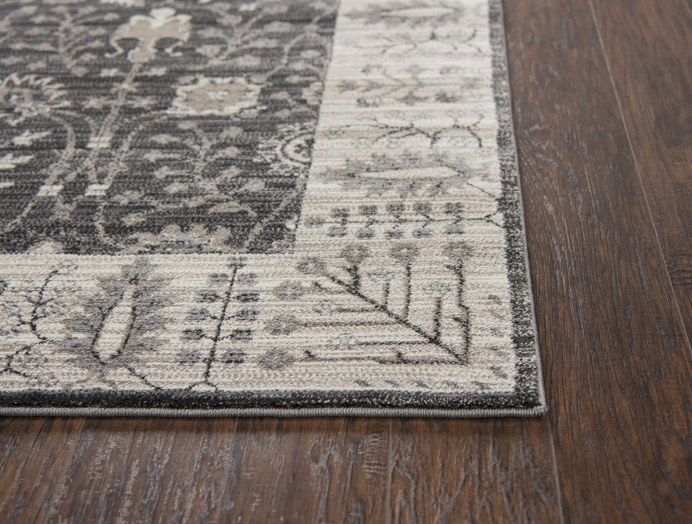 Rizzy Home Panache PN6975 Gray Motif Distress Area Rug, Rectangular 6'7"x9'6"