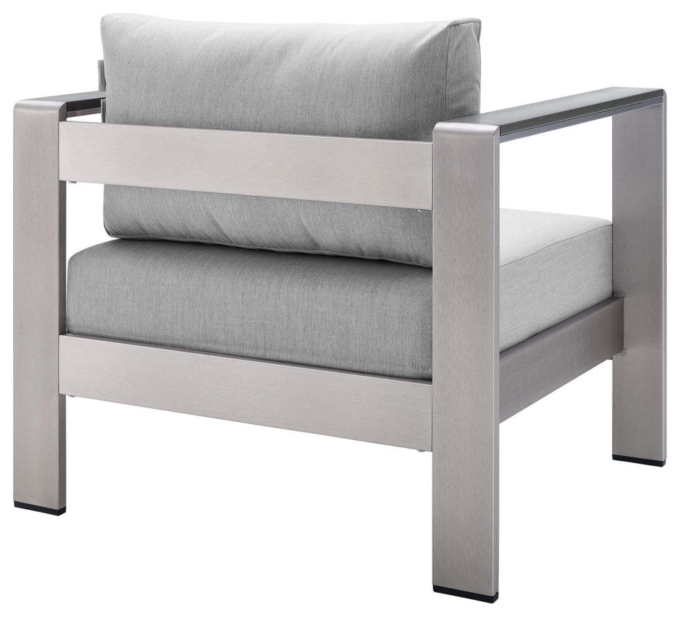 Shore Sunbrella Fabric Outdoor Patio Aluminum 4 Piece Set Silver Gray