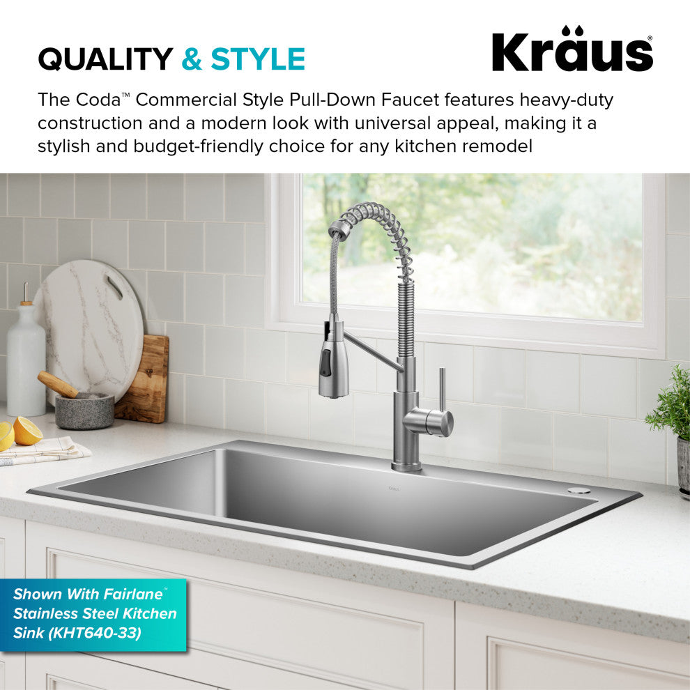 KRAUS Coda Commercial Style 2-Function 1-Handle Pull Down Kitchen Faucet, SFS