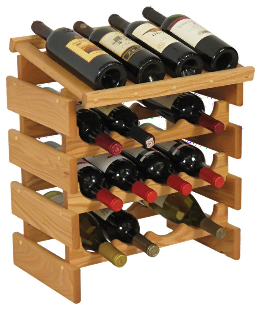 16 Bottle Dakota Wine Rack with Display Top, Light Oak