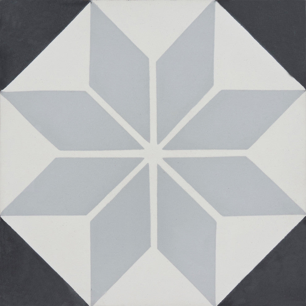 8"x8" Assila Handmade Cement Tile, Gray/Black, Set of 12