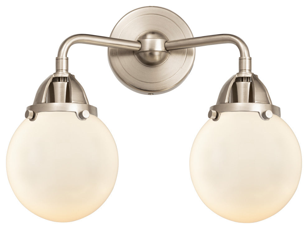 Beacon Bath Vanity Light, Brushed Satin Nickel, Matte White, Matte White
