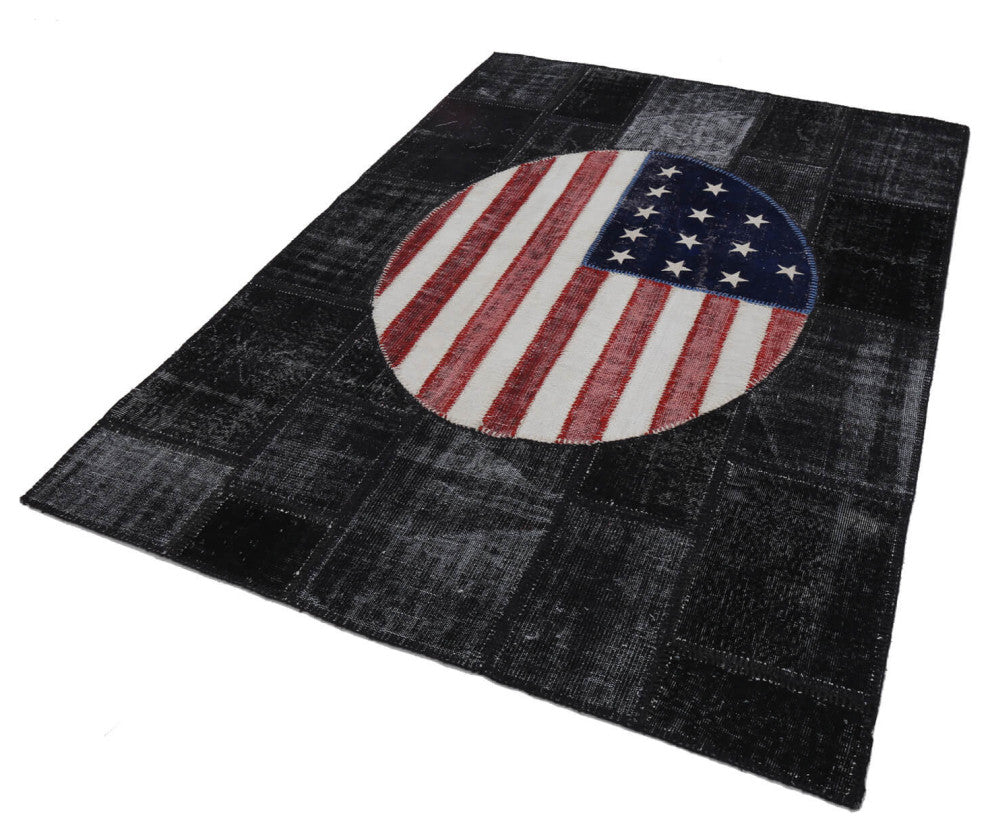 Rug N Carpet - Handwoven Turkish 5' 8'' x 8' 2'' Flag Patchwork Rug