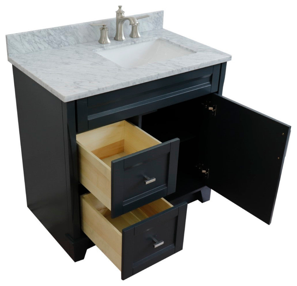 37" Single Sink Vanity, Dark Gray Finish With White Carrara Marble