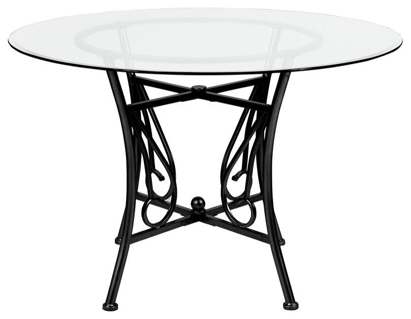 Princeton 45" Round Glass Dining Table With Black Metal Frame