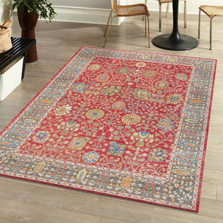 India Flower Area Rug, Burgundy, 5x8