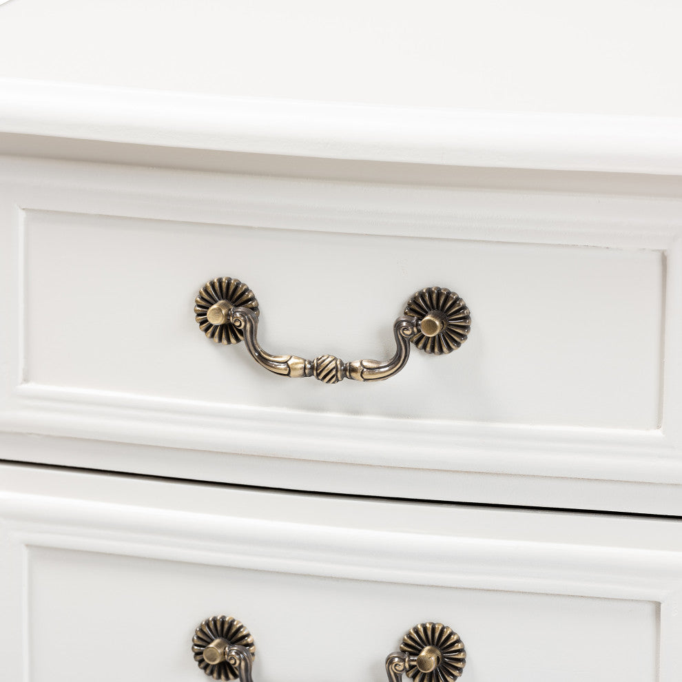 Gabrielle Traditional French Country White-Finished 3-Drawer Wood Nightstand