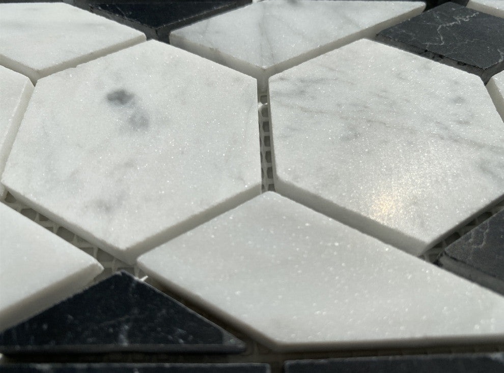 Carrara White Marble Hexagon Mosaic Border Listello Tile Honed 2", 1 sheet