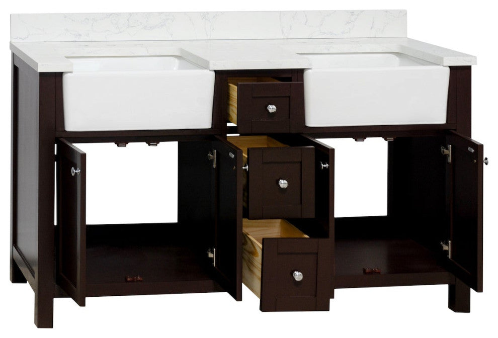 Yorkshire 60" Bathroom Vanity, Chocolate, Engineered Marble, Double