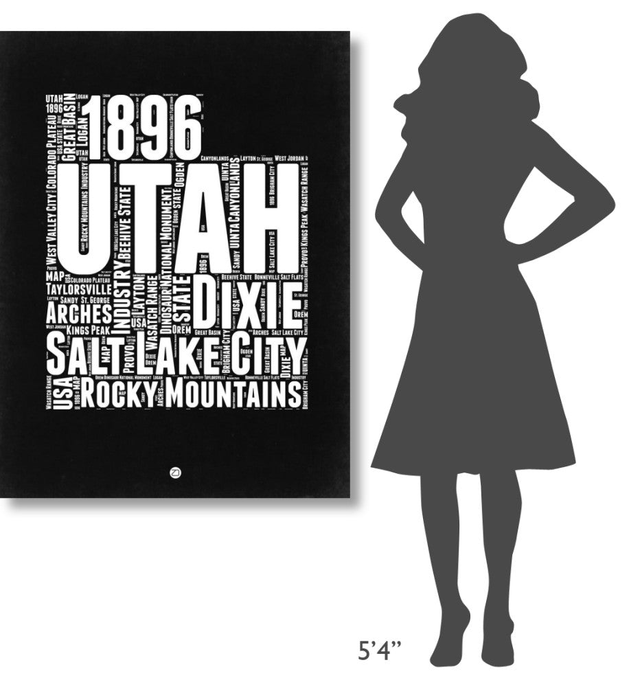 "Utah Black and White Map" Fine Art Print