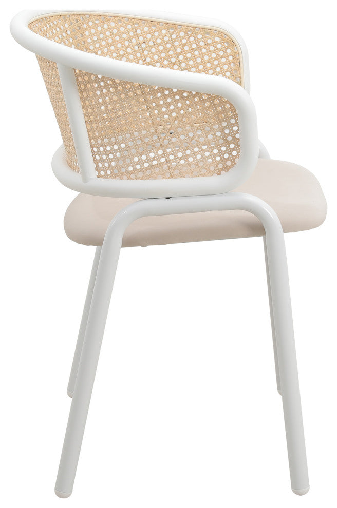 LeisureMod Ervilla Dining Armchair With White Steel Base, Beige
