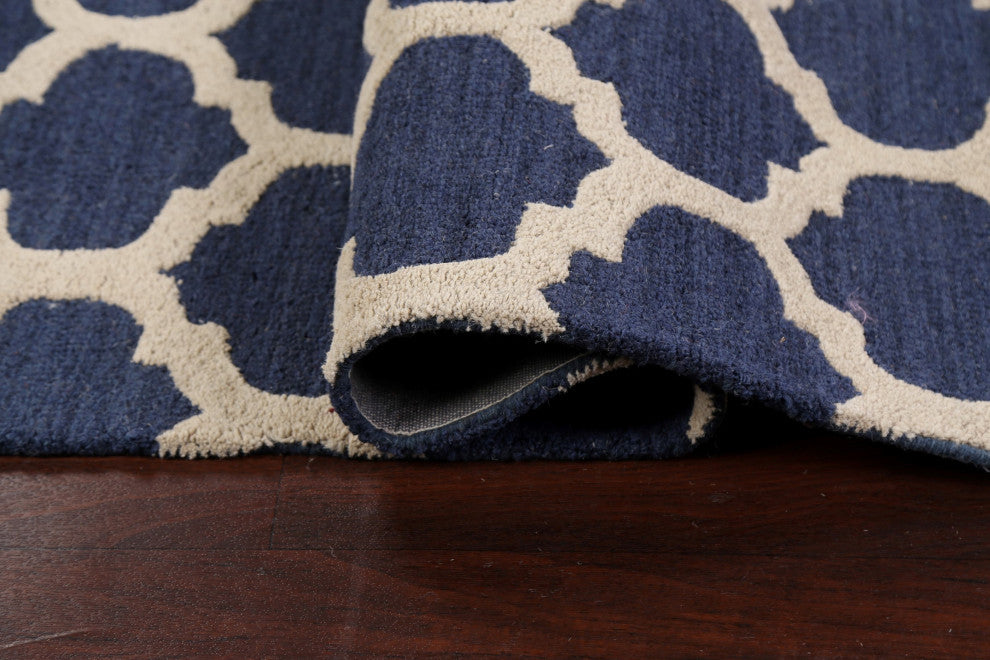 Navy Blue Trellis Contemporary Oriental Area Rug Hand-tufted Wool Carpet 5x8