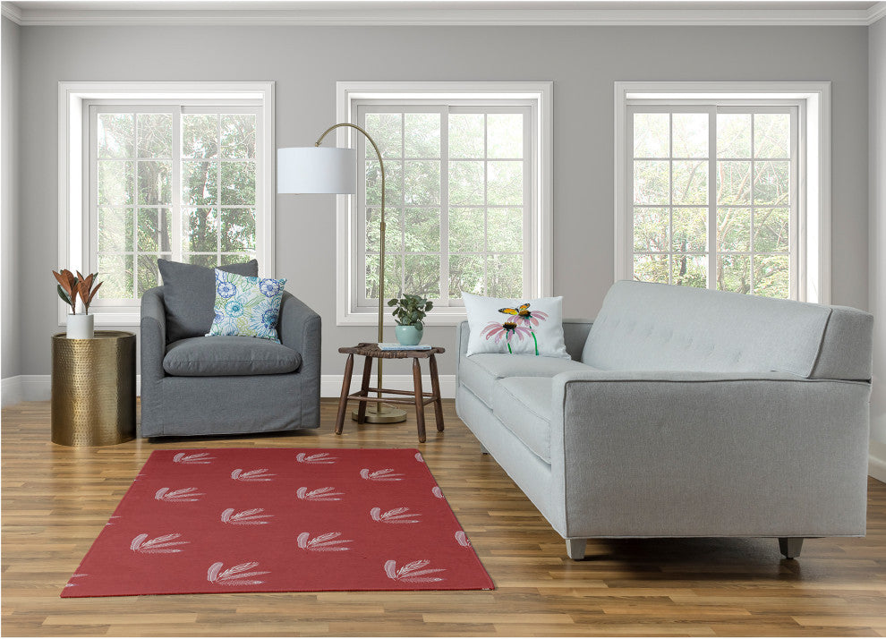 Feather Pattern Spring Chenille Rug, Ligonberry Red, 4'x6'
