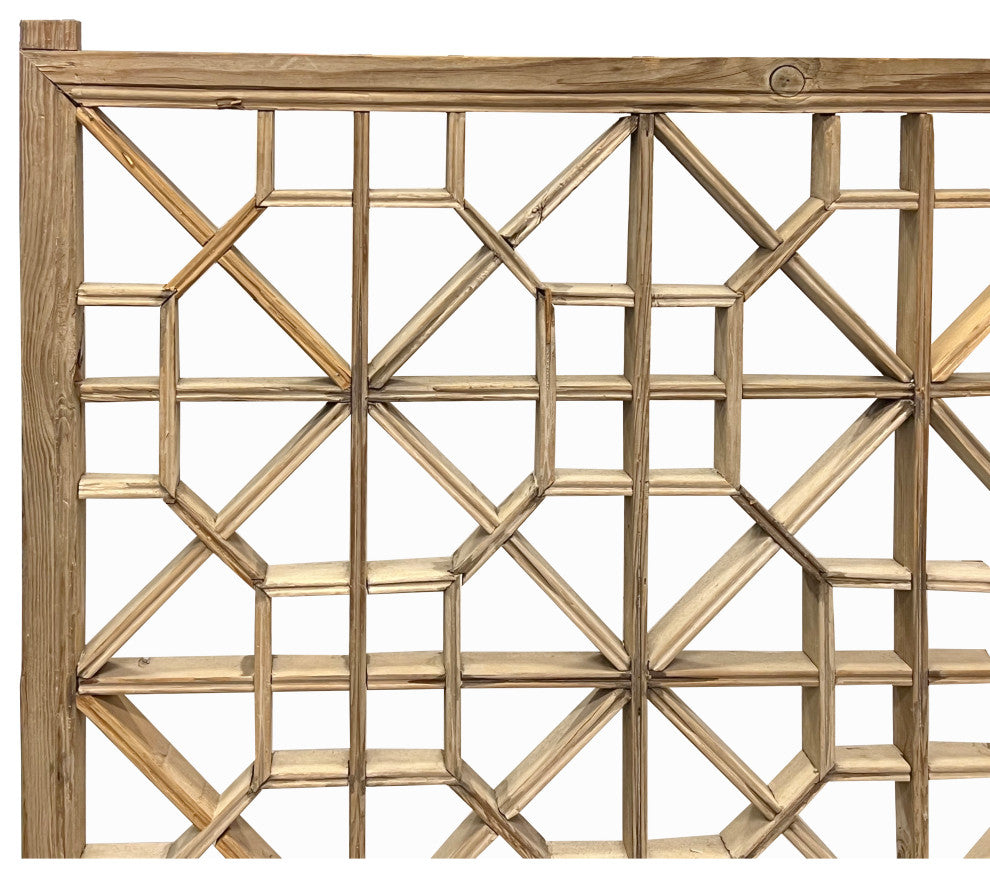 Vintage Restored Oriental Zen Geometric Rustic Raw Wood Wall Panel Hws3463