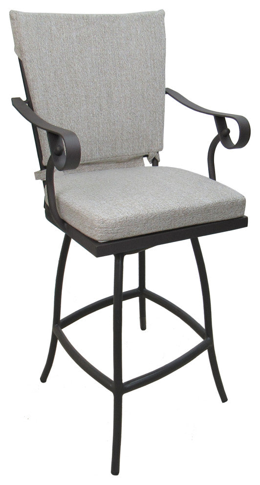 Outdoor Patio Swivel Bar Stool Jamey with Arms, White Linen - Gray, 26"