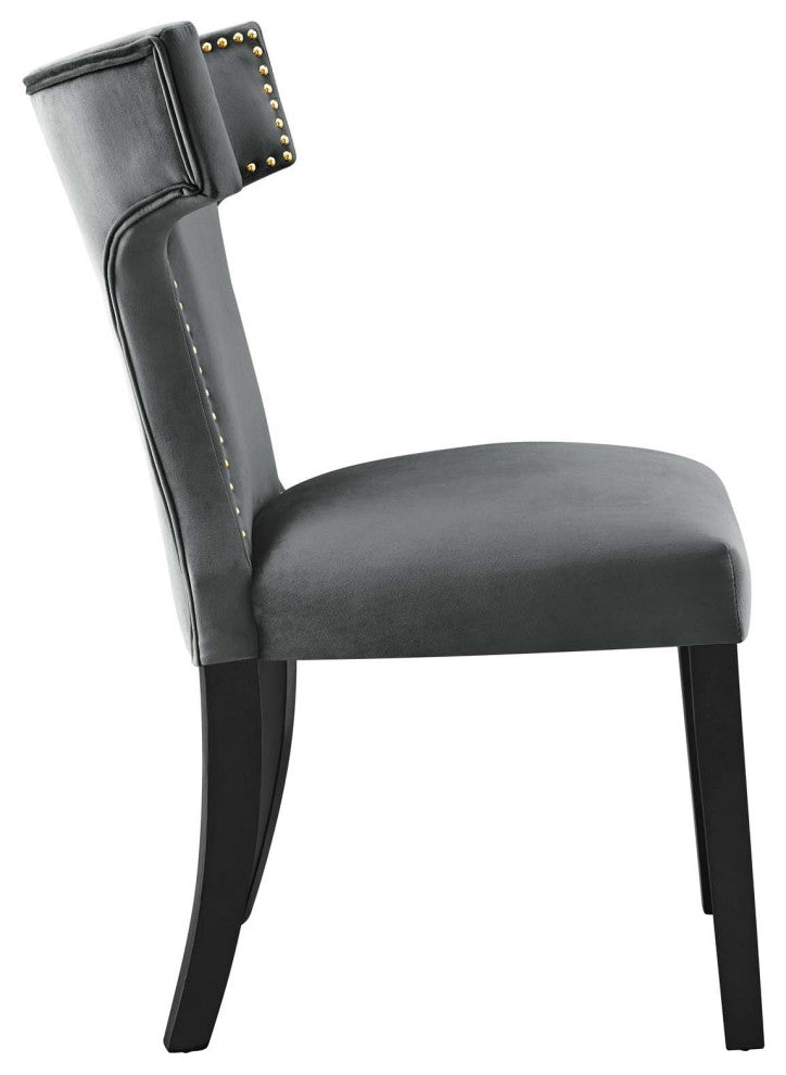 Curve Performance Velvet Dining Chairs, Set of 2, Gray