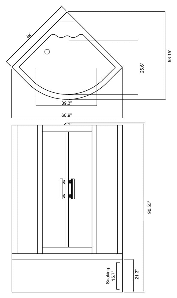 Whirlpool Corner Bathtub Shower 49" x 49" with Heater - Milan