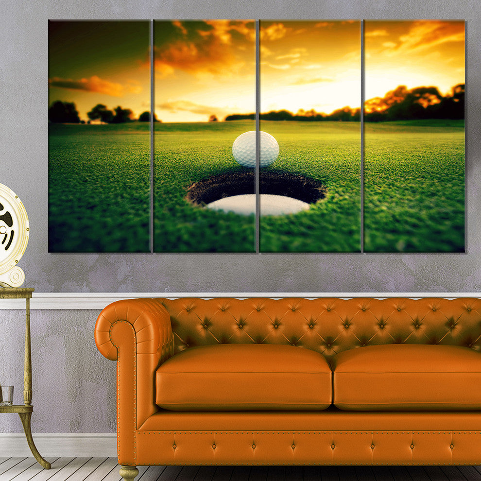 Golf Ball Near Hole, Landscape Canvas Art Print, 48"x28", 4 Panels