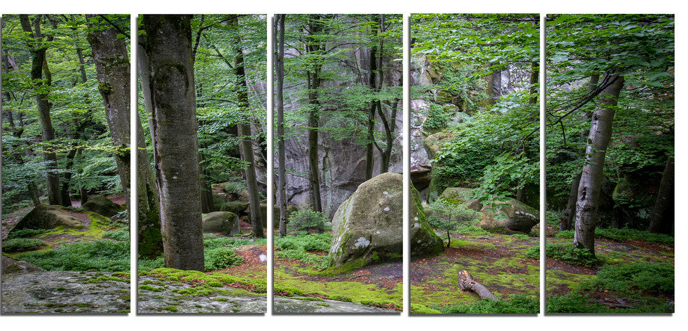 "Dense Moss Forest in Green" Landscape Art Print Canvas, 5 Panels, 60"x28"