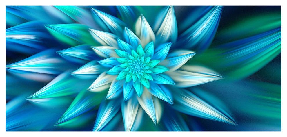 Huge Blue Fractal Flower, Large Floral Canvas Art Print, 60"x28"