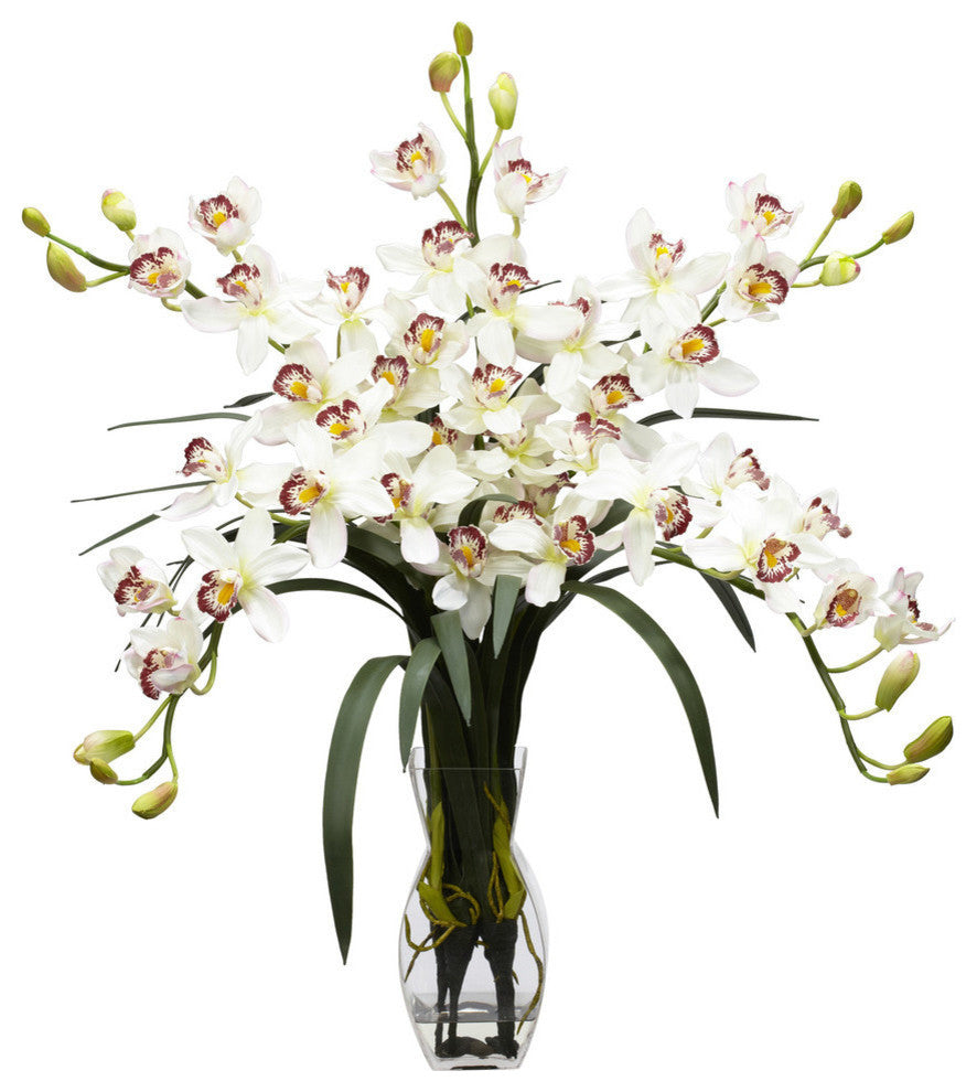 Cymbidium Orchid Silk Flower Arrangement, White