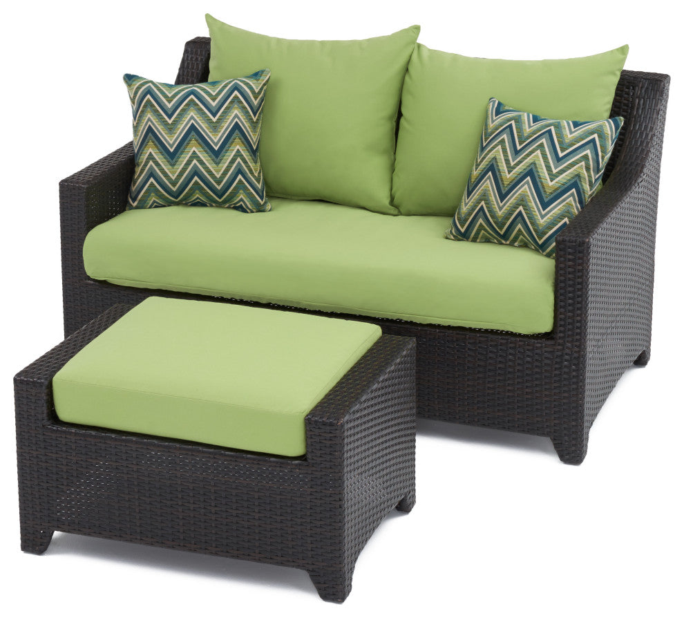 Deco 5 Piece Sunbrella Outdoor Patio Love and Club Fire Set, Ginkgo Green