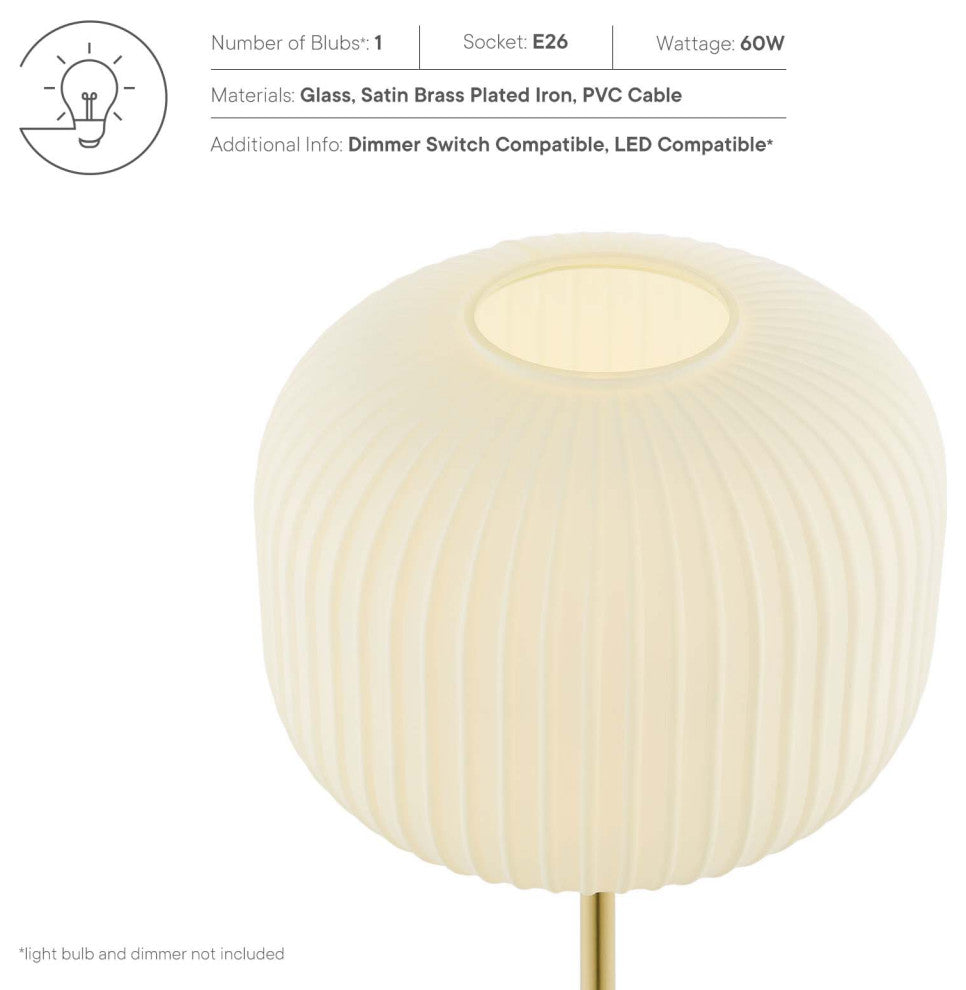 Table Lamp, White Gold, Glass, Modern, Mid Century Cafe Bistro Hospitality