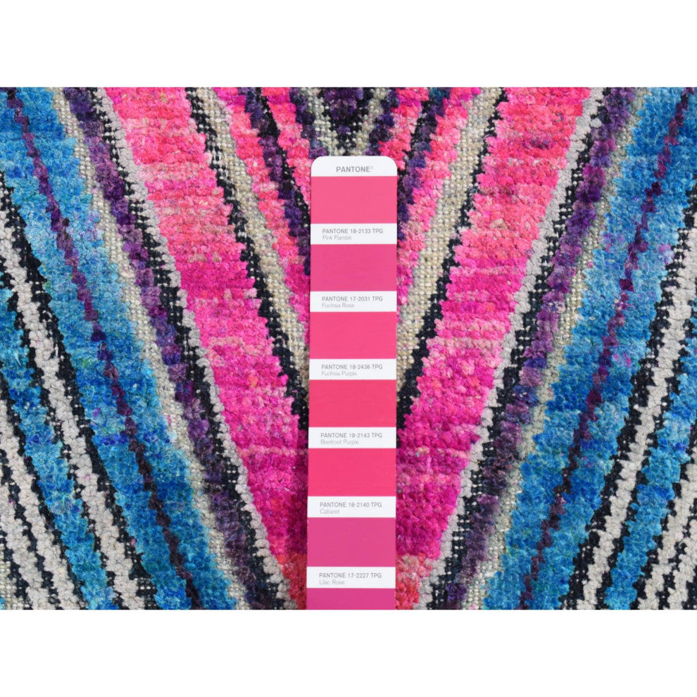Hot Pink, Hand Knotted, Chevron Design, Silk With Wool, Rug, 4'x6'2"