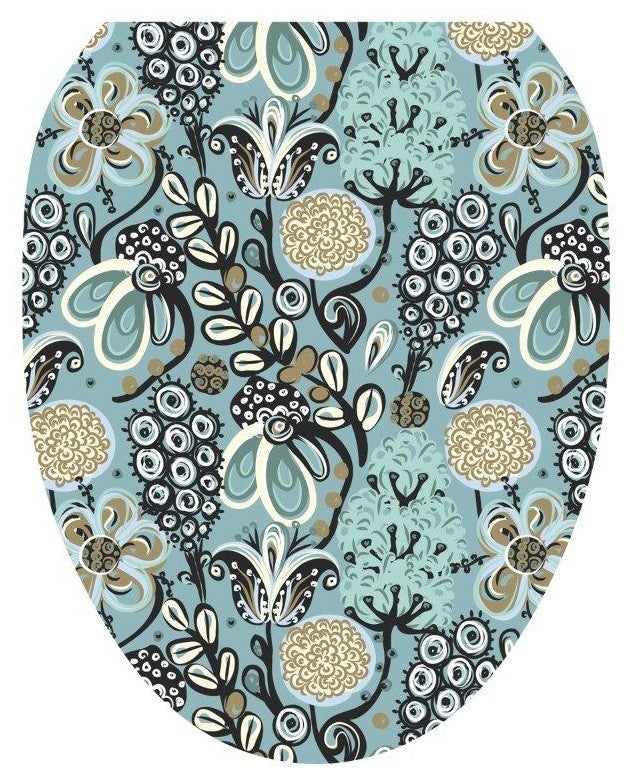 Abstract Flowers Toilet Tattoos Seat Cover, Vinyl Lid Decal, Bathroom Decor, Elongated