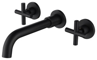 Two Handle Wall Mount Bathroom Sink Faucet with Rough-in Valve, Matte Black