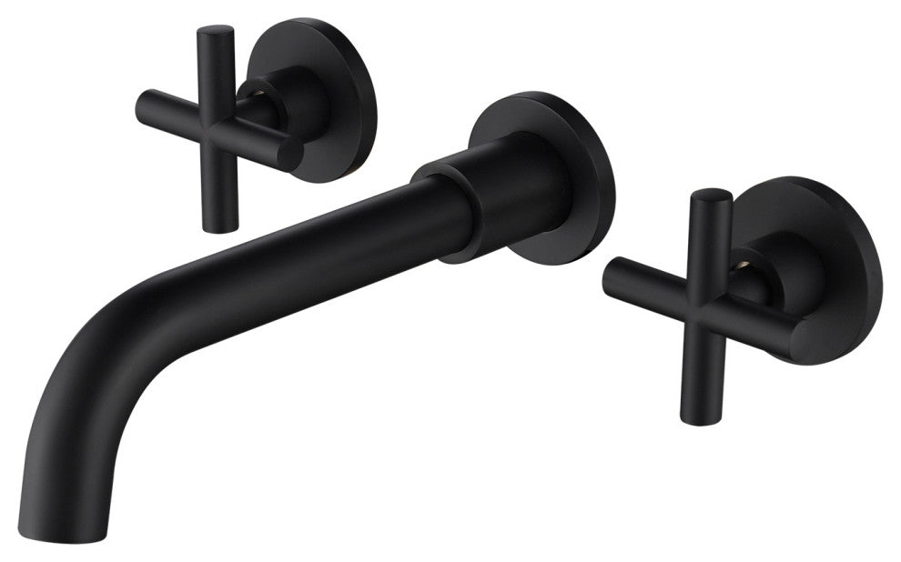 Two Handle Wall Mount Bathroom Sink Faucet with Rough-in Valve, Matte Black